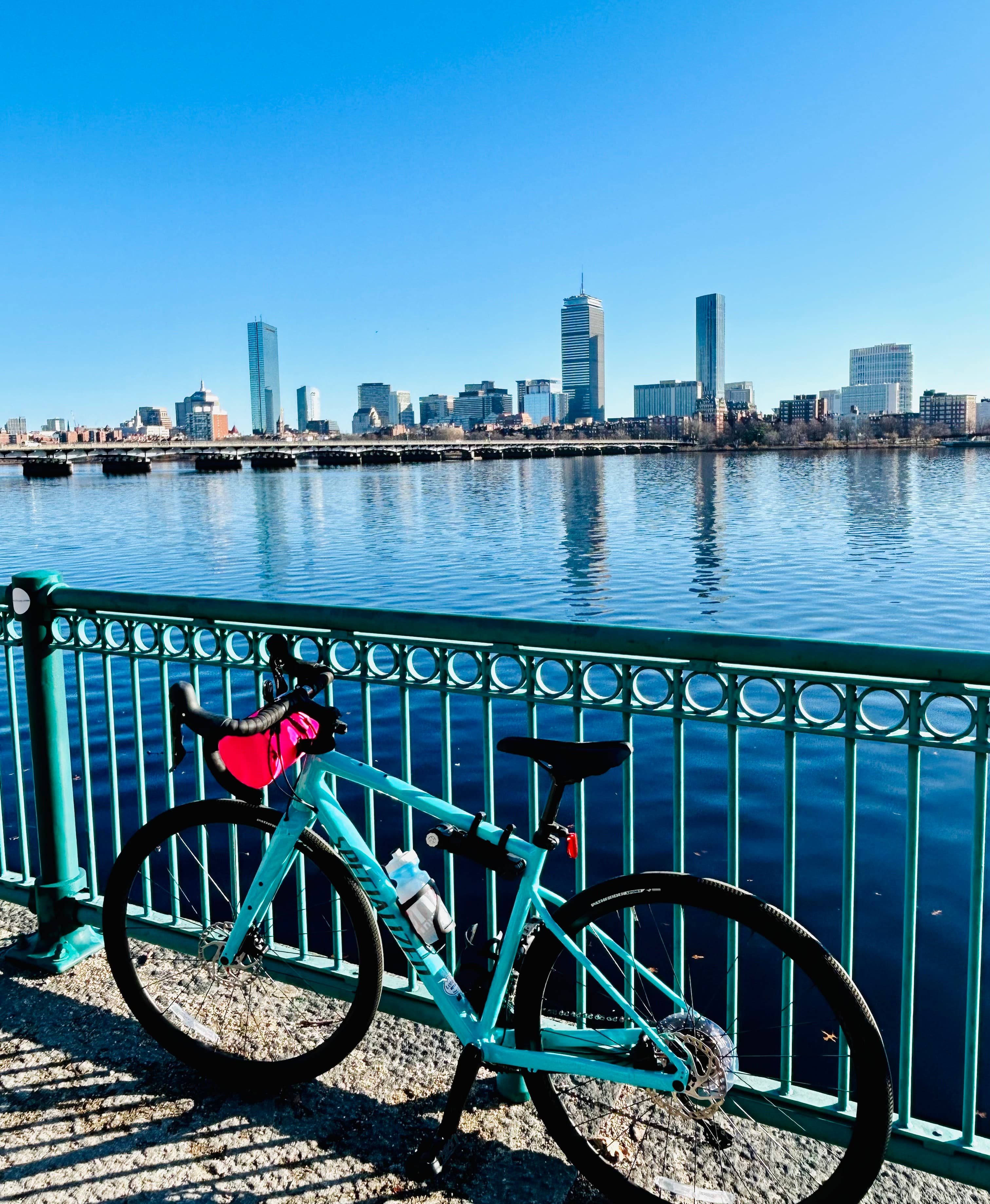 Kailey Bennett's bicycle parked near the Charles River