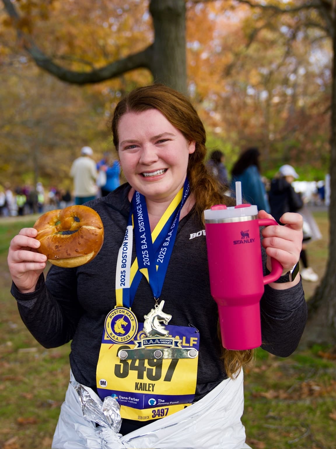 Kailey Bennett after a marathon, enjoying Clearflour bread